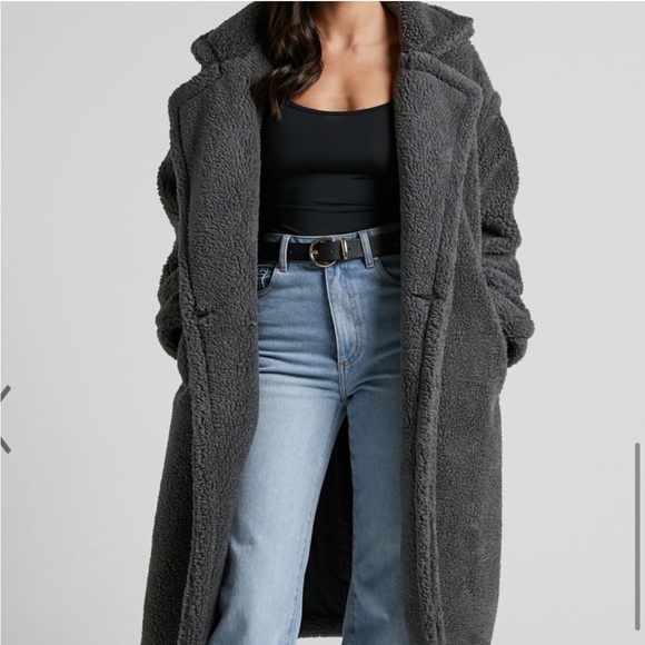 #18 Grey Gray Oversized Sherpa Plush Teddy Faux Fur Coat - Picture 5 of 12
